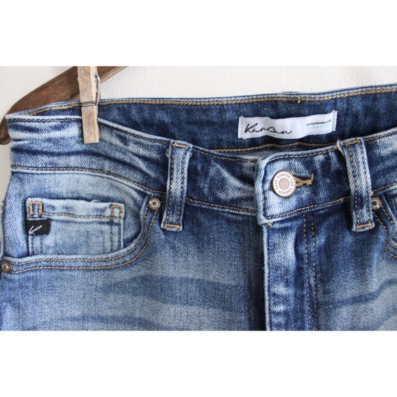 KanCan Cropped Frayed Fringe Asymmetrical Hem Jeans 28 6 Preowned - Picture 4 of 7